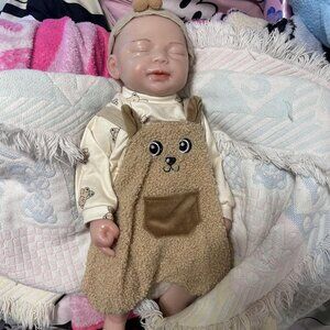 🆕18 inch Full Body Platinum Silicone Bald Baby Dolls Sleeping Closed Mouth Girl